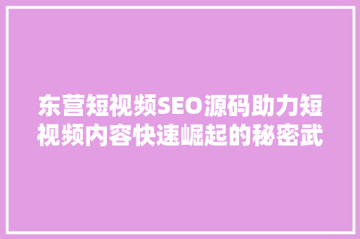 东营短视频SEO源码助力短视频内容快速崛起的秘密武器