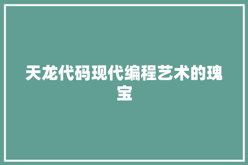 天龙代码现代编程艺术的瑰宝