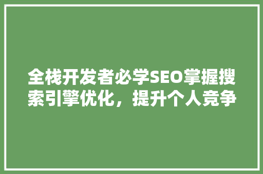全栈开发者必学SEO掌握搜索引擎优化，提升个人竞争力