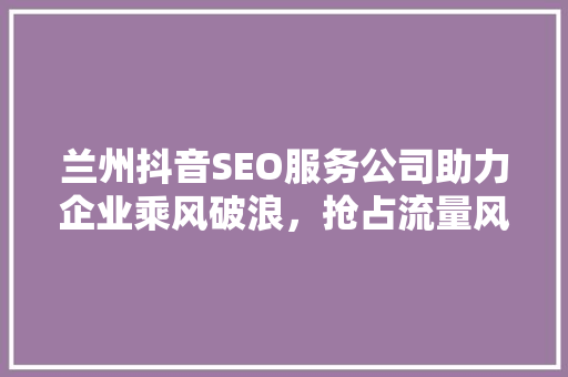 兰州抖音SEO服务公司助力企业乘风破浪，抢占流量风口
