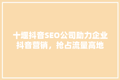 十堰抖音SEO公司助力企业抖音营销，抢占流量高地
