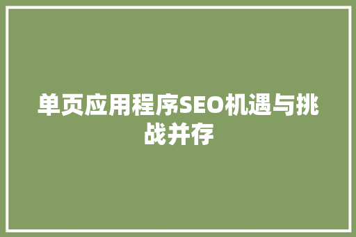 单页应用程序SEO机遇与挑战并存
