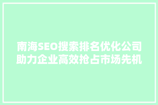 南海SEO搜索排名优化公司助力企业高效抢占市场先机