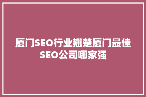 厦门SEO行业翘楚厦门最佳SEO公司哪家强