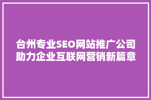 台州专业SEO网站推广公司助力企业互联网营销新篇章