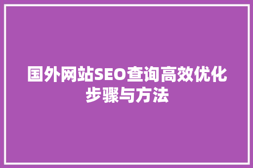 国外网站SEO查询高效优化步骤与方法