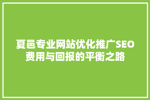 夏邑专业网站优化推广SEO费用与回报的平衡之路
