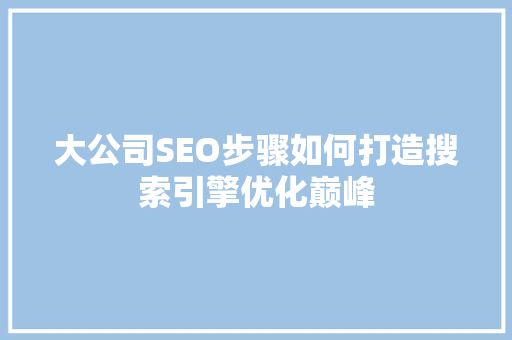 大公司SEO步骤如何打造搜索引擎优化巅峰