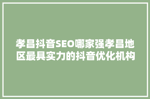 孝昌抖音SEO哪家强孝昌地区最具实力的抖音优化机构