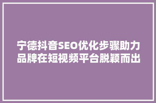 宁德抖音SEO优化步骤助力品牌在短视频平台脱颖而出