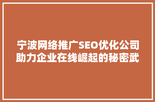 宁波网络推广SEO优化公司助力企业在线崛起的秘密武器