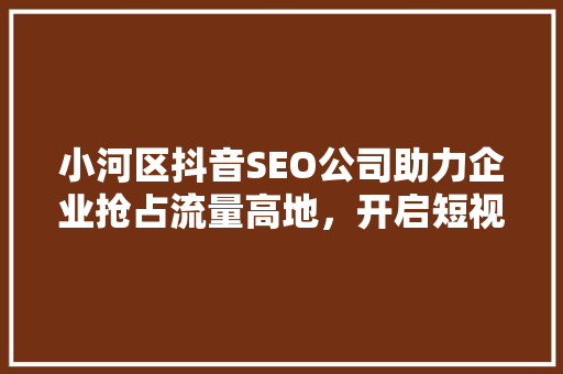 小河区抖音SEO公司助力企业抢占流量高地，开启短视频营销新篇章  第1张