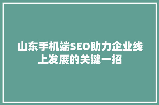 山东手机端SEO助力企业线上发展的关键一招