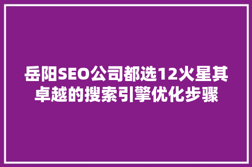 岳阳SEO公司都选12火星其卓越的搜索引擎优化步骤