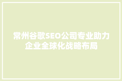 常州谷歌SEO公司专业助力企业全球化战略布局