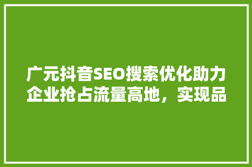 广元抖音SEO搜索优化助力企业抢占流量高地，实现品牌价值最大化