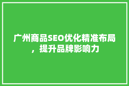 广州商品SEO优化精准布局，提升品牌影响力
