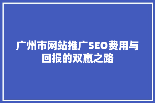 广州市网站推广SEO费用与回报的双赢之路