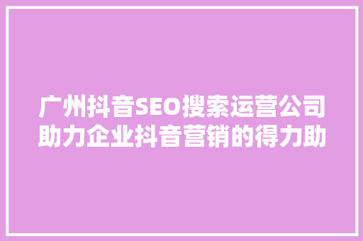 广州抖音SEO搜索运营公司助力企业抖音营销的得力助手