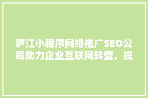庐江小程序网络推广SEO公司助力企业互联网转型，提升品牌影响力