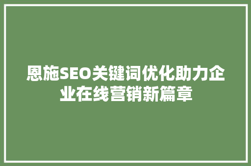 恩施SEO关键词优化助力企业在线营销新篇章  第1张