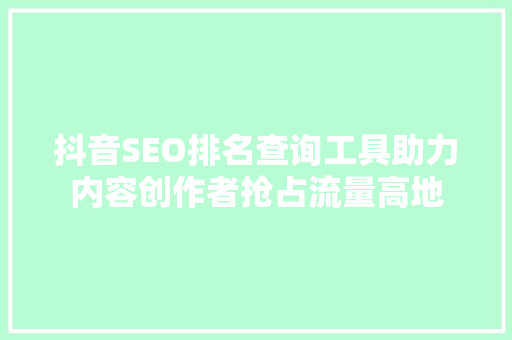 抖音SEO排名查询工具助力内容创作者抢占流量高地