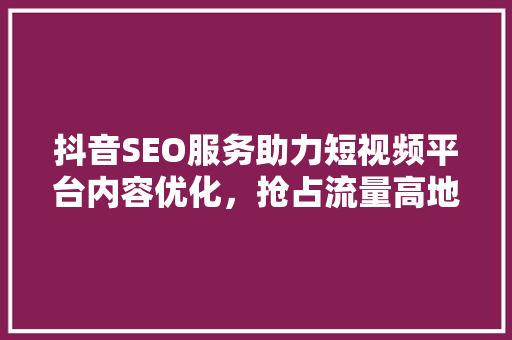 抖音SEO服务助力短视频平台内容优化，抢占流量高地