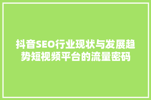 抖音SEO行业现状与发展趋势短视频平台的流量密码
