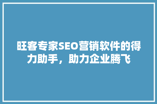 旺客专家SEO营销软件的得力助手，助力企业腾飞