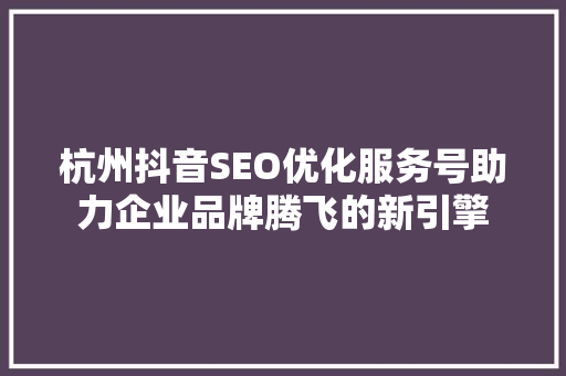杭州抖音SEO优化服务号助力企业品牌腾飞的新引擎