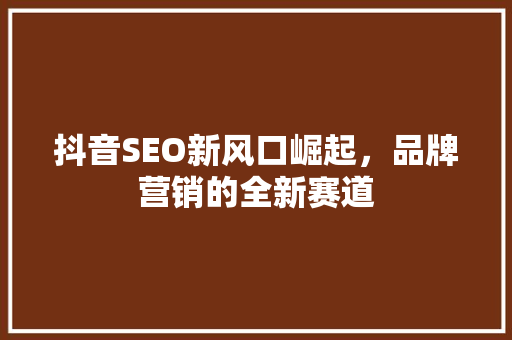 抖音SEO新风口崛起，品牌营销的全新赛道