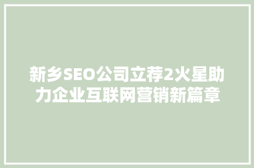 新乡SEO公司立荐2火星助力企业互联网营销新篇章
