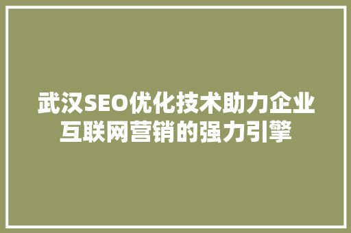 武汉SEO优化技术助力企业互联网营销的强力引擎
