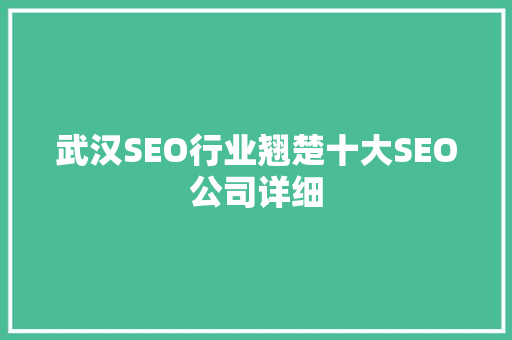 武汉SEO行业翘楚十大SEO公司详细