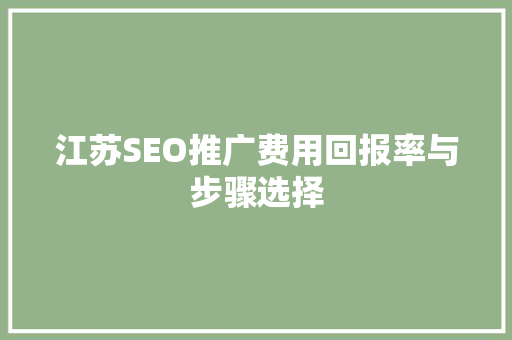 江苏SEO推广费用回报率与步骤选择