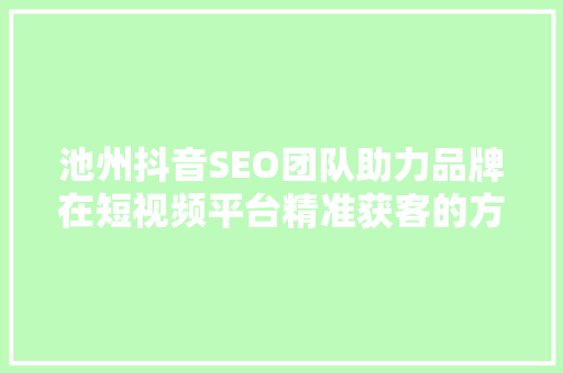 池州抖音SEO团队助力品牌在短视频平台精准获客的方法