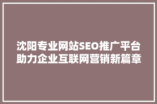沈阳专业网站SEO推广平台助力企业互联网营销新篇章