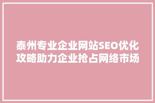泰州专业企业网站SEO优化攻略助力企业抢占网络市场制高点