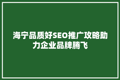 海宁品质好SEO推广攻略助力企业品牌腾飞