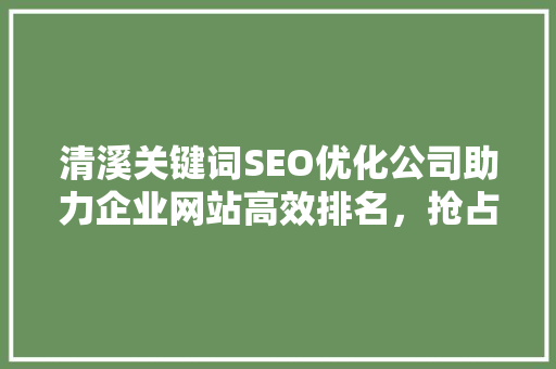 清溪关键词SEO优化公司助力企业网站高效排名，抢占互联网市场先机