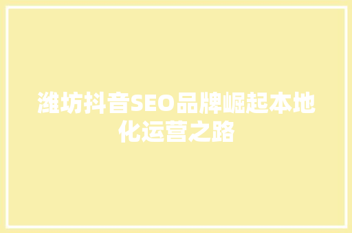 潍坊抖音SEO品牌崛起本地化运营之路