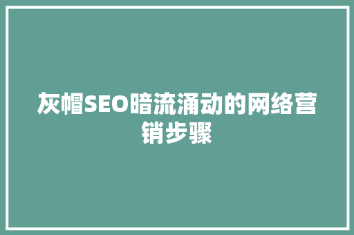灰帽SEO暗流涌动的网络营销步骤