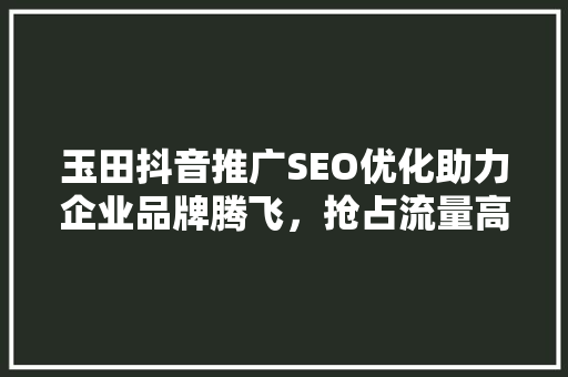 玉田抖音推广SEO优化助力企业品牌腾飞，抢占流量高地