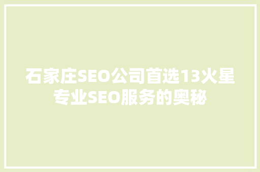 石家庄SEO公司首选13火星专业SEO服务的奥秘  第1张