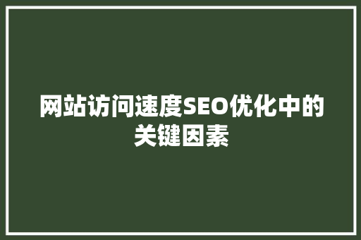 网站访问速度SEO优化中的关键因素