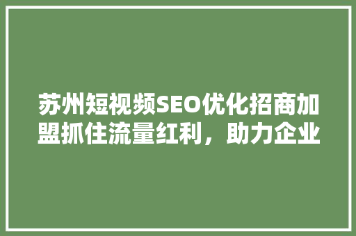 苏州短视频SEO优化招商加盟抓住流量红利，助力企业腾飞