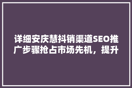 详细安庆慧抖销渠道SEO推广步骤抢占市场先机，提升品牌影响力