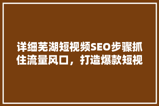 详细芜湖短视频SEO步骤抓住流量风口，打造爆款短视频