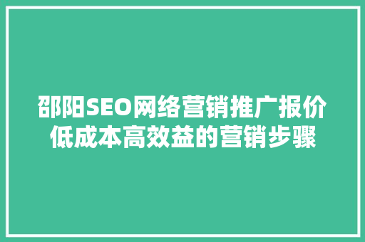 邵阳SEO网络营销推广报价低成本高效益的营销步骤