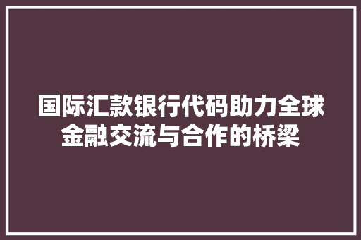 国际汇款银行代码助力全球金融交流与合作的桥梁